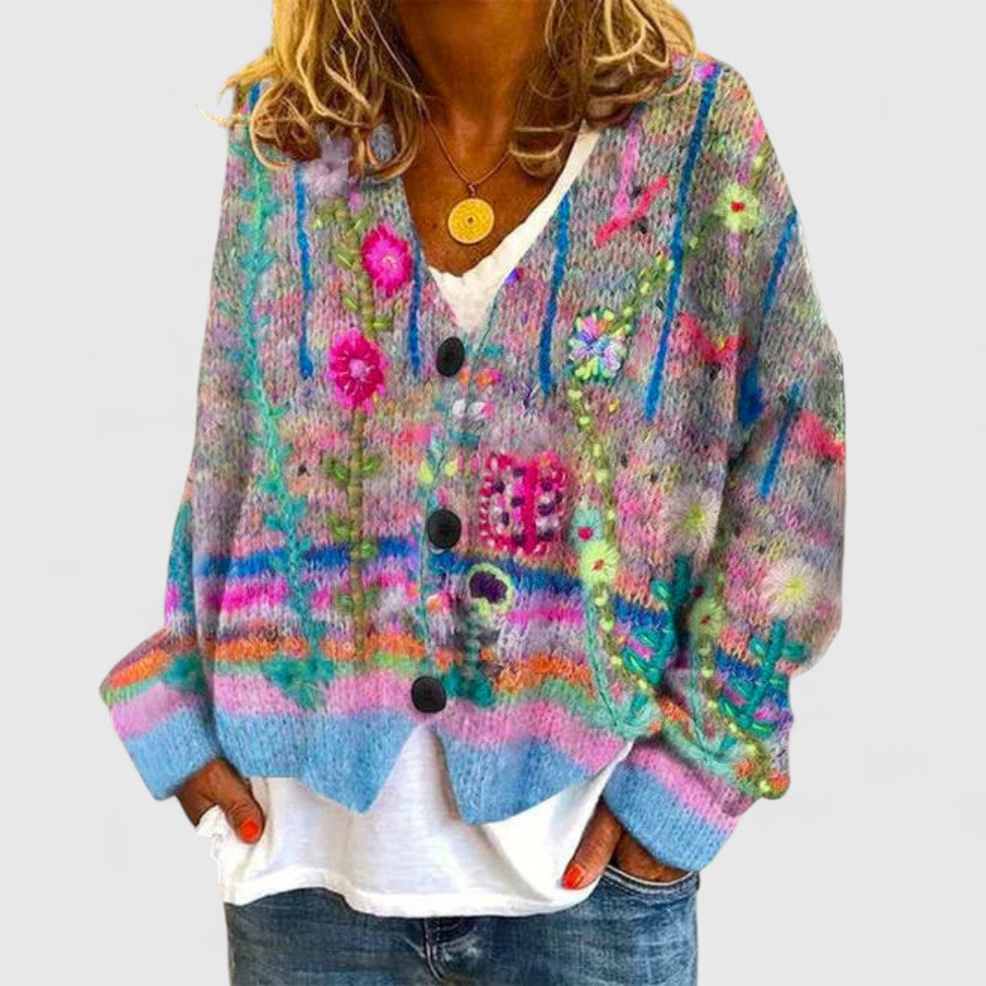 Cardigan Donna | Fantasia Floreale e Chiusura a Bottoni