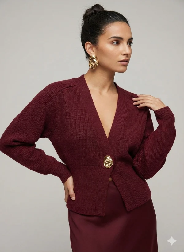 Cardigan Donna | Scollo a V e Dettaglio Gioiello Elegante