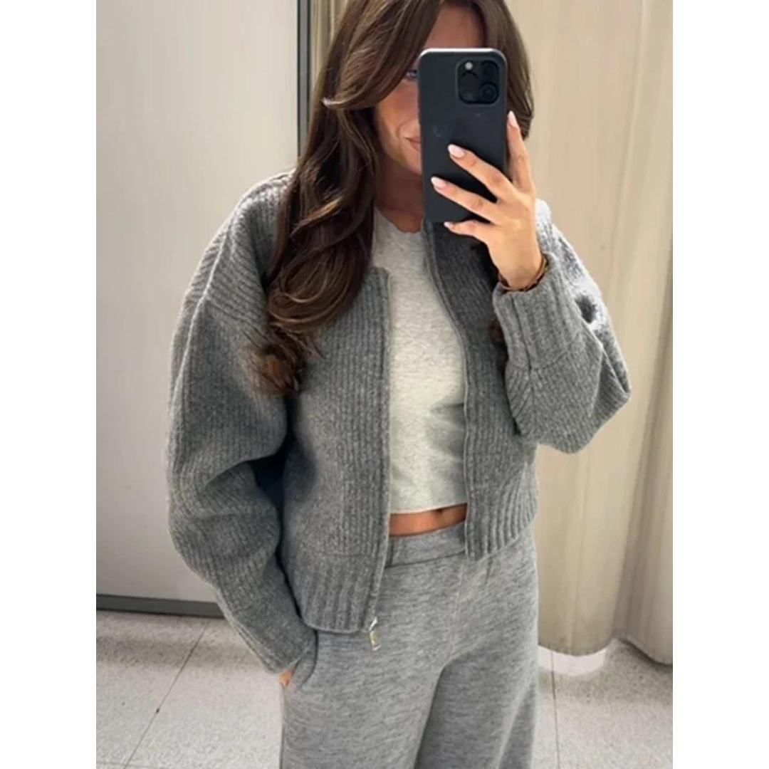 Cardigan donna girocollo con chiusura a cerniera