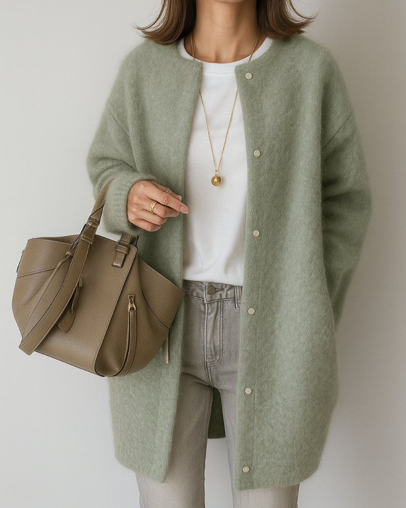 Cardigan donna invernale con bottoni e collo rotondo