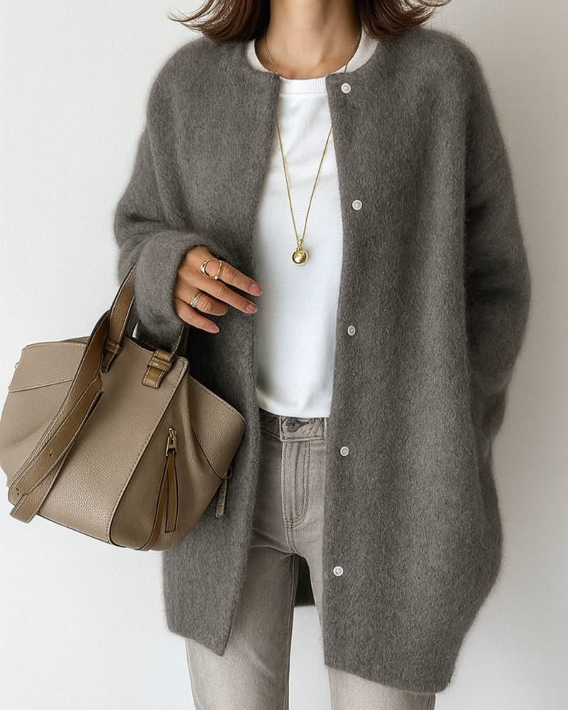 Cardigan donna invernale con bottoni e collo rotondo