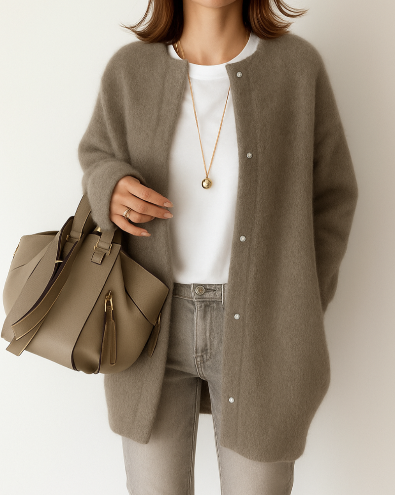 Cardigan donna invernale con bottoni e collo rotondo