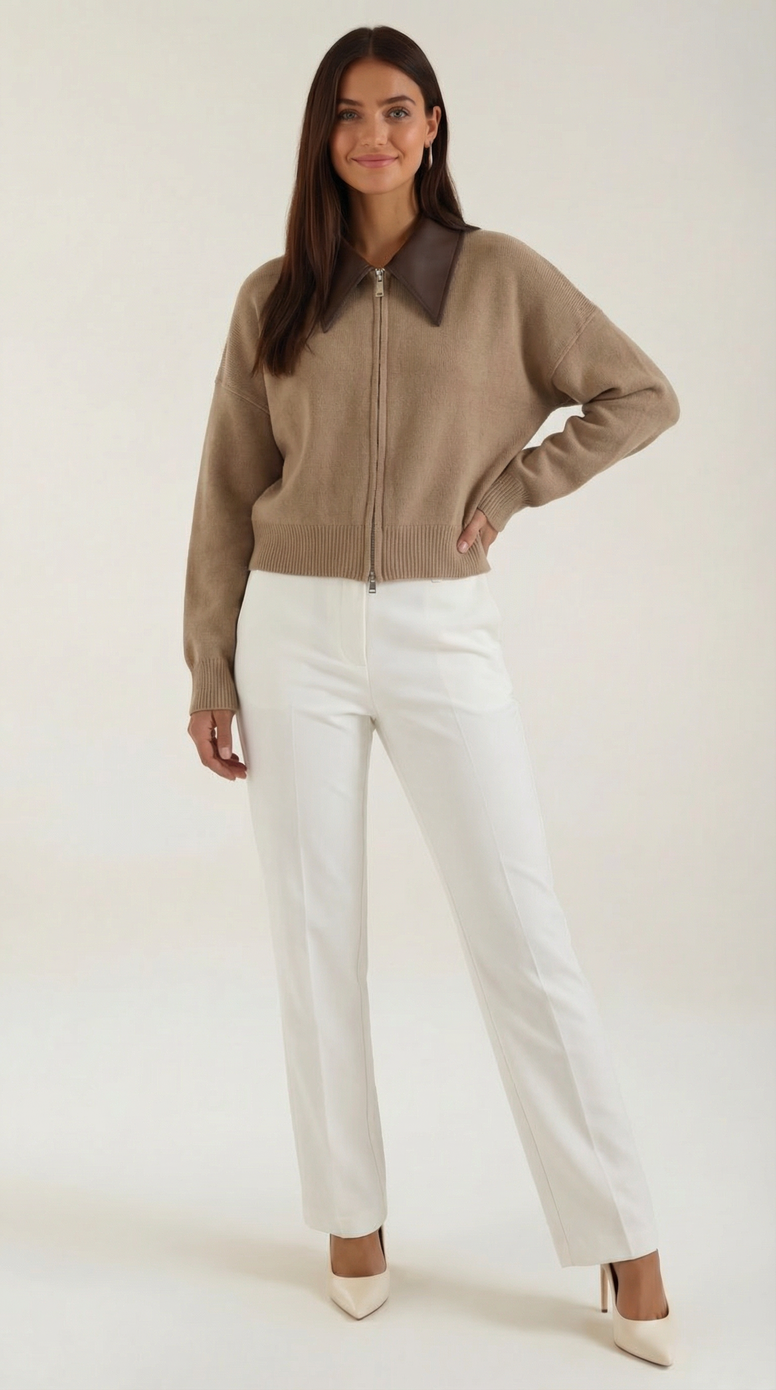 Cardigan Corto Donna con Colletto a Contrasto Preppy 0