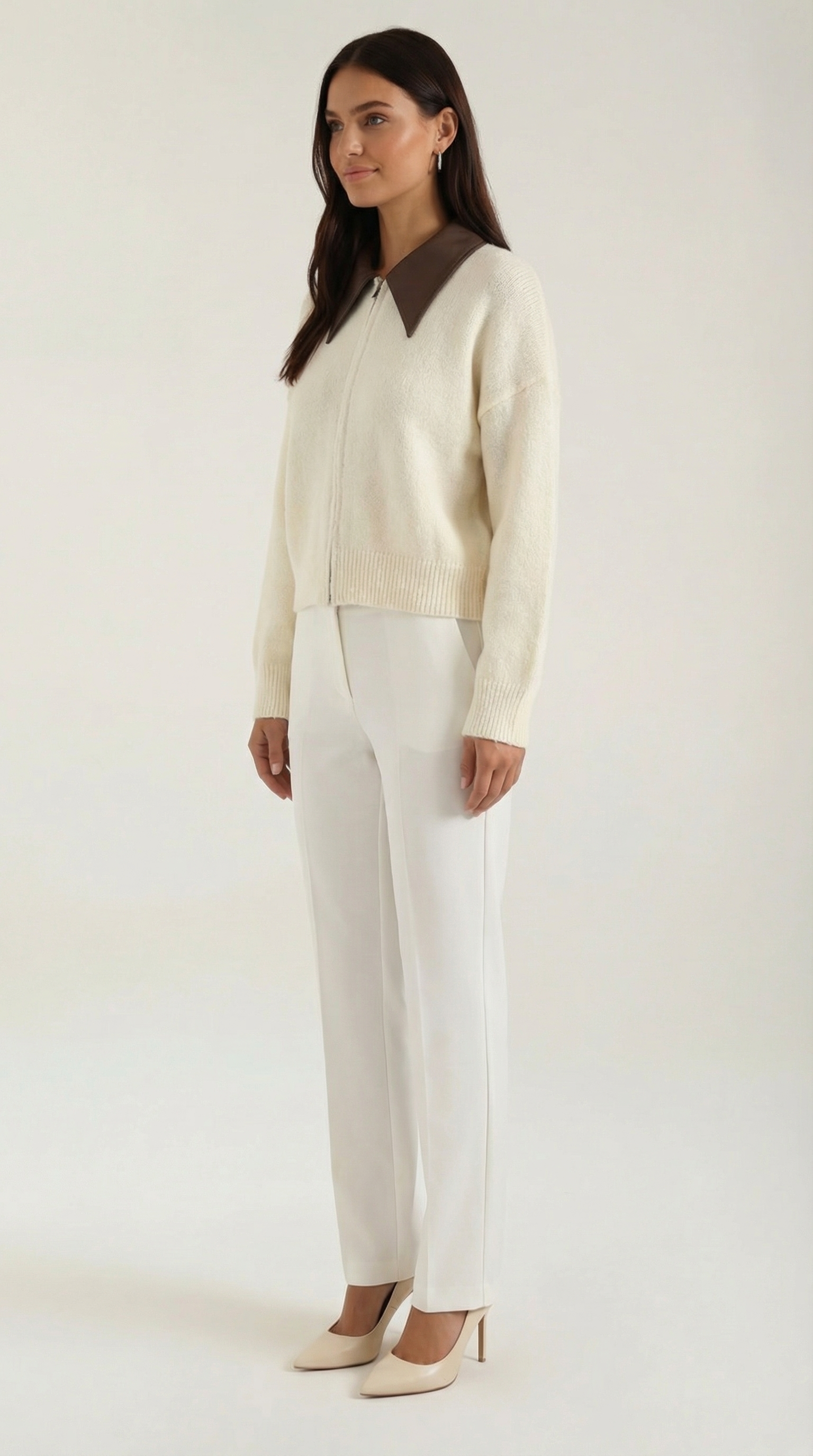 Cardigan Corto Donna con Colletto a Contrasto Preppy 6