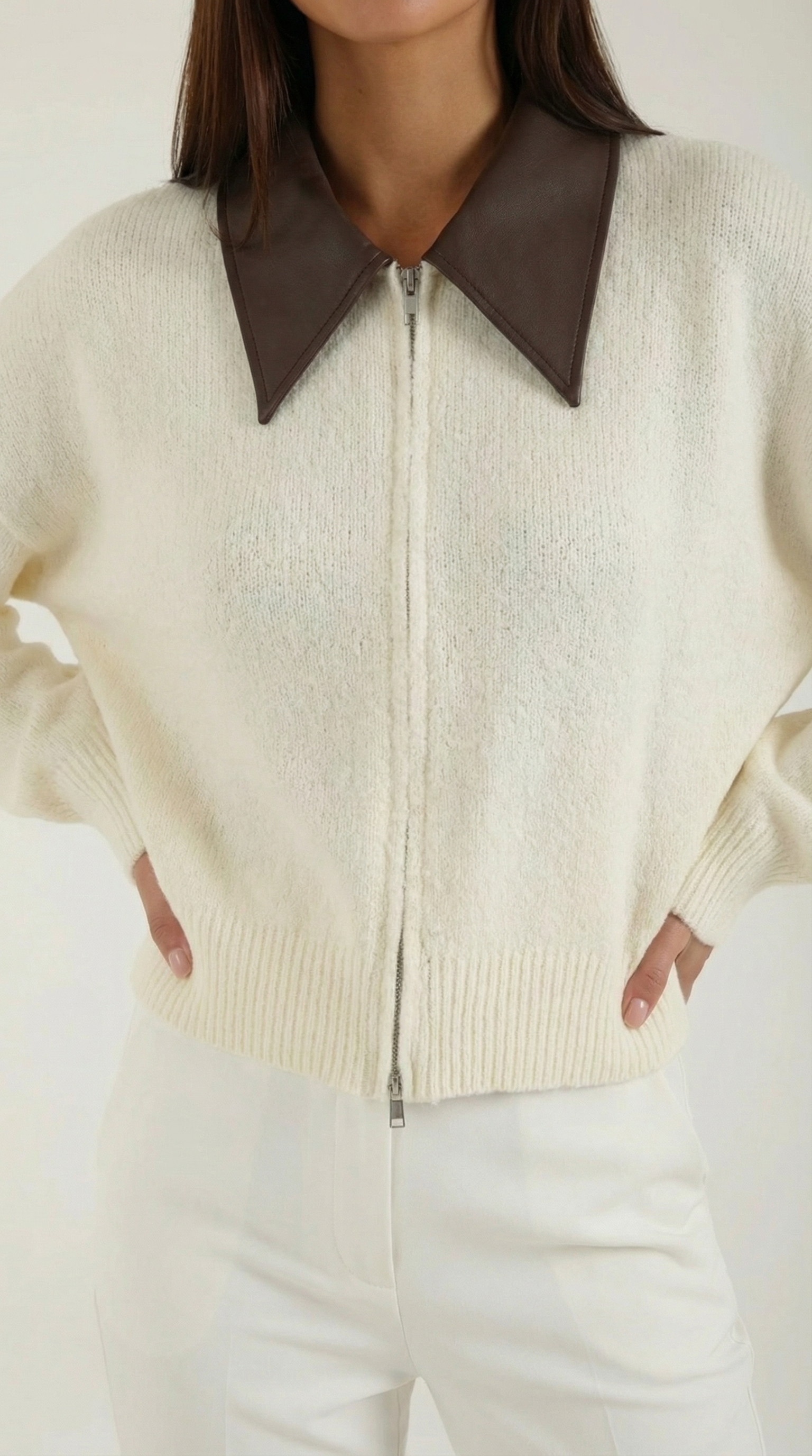 Cardigan Corto Donna con Colletto a Contrasto Preppy 7