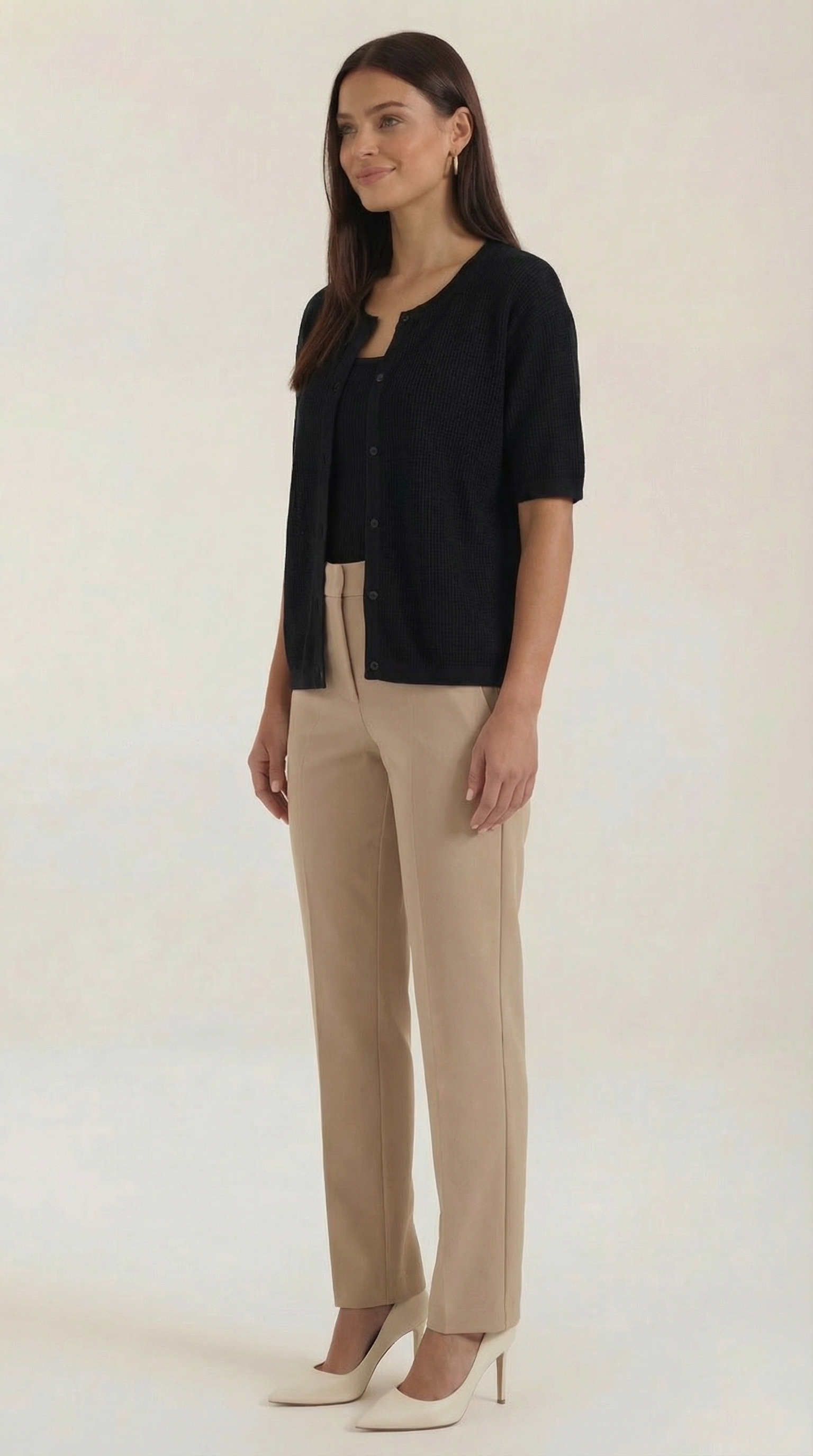 Cardigan Donna Maniche Corte Bottoni Frontali Leggero 1