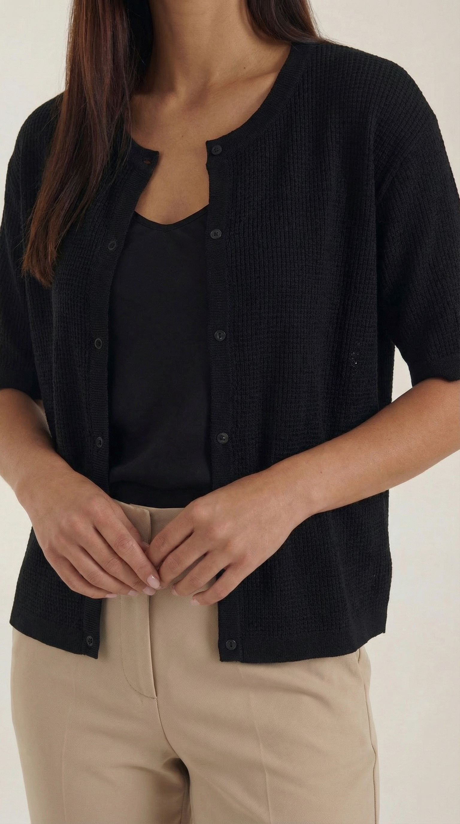 Cardigan Donna Maniche Corte Bottoni Frontali Leggero 2