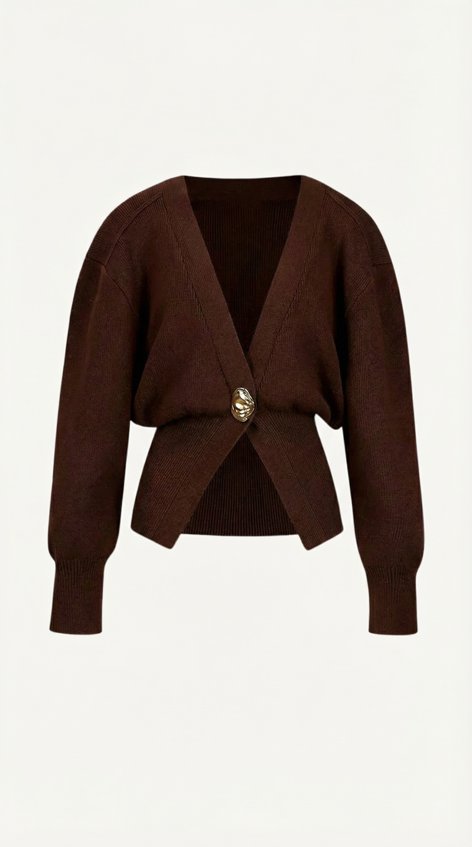 Cardigan Donna Scollo a V Profondo Bottone Dorato Aderente 4