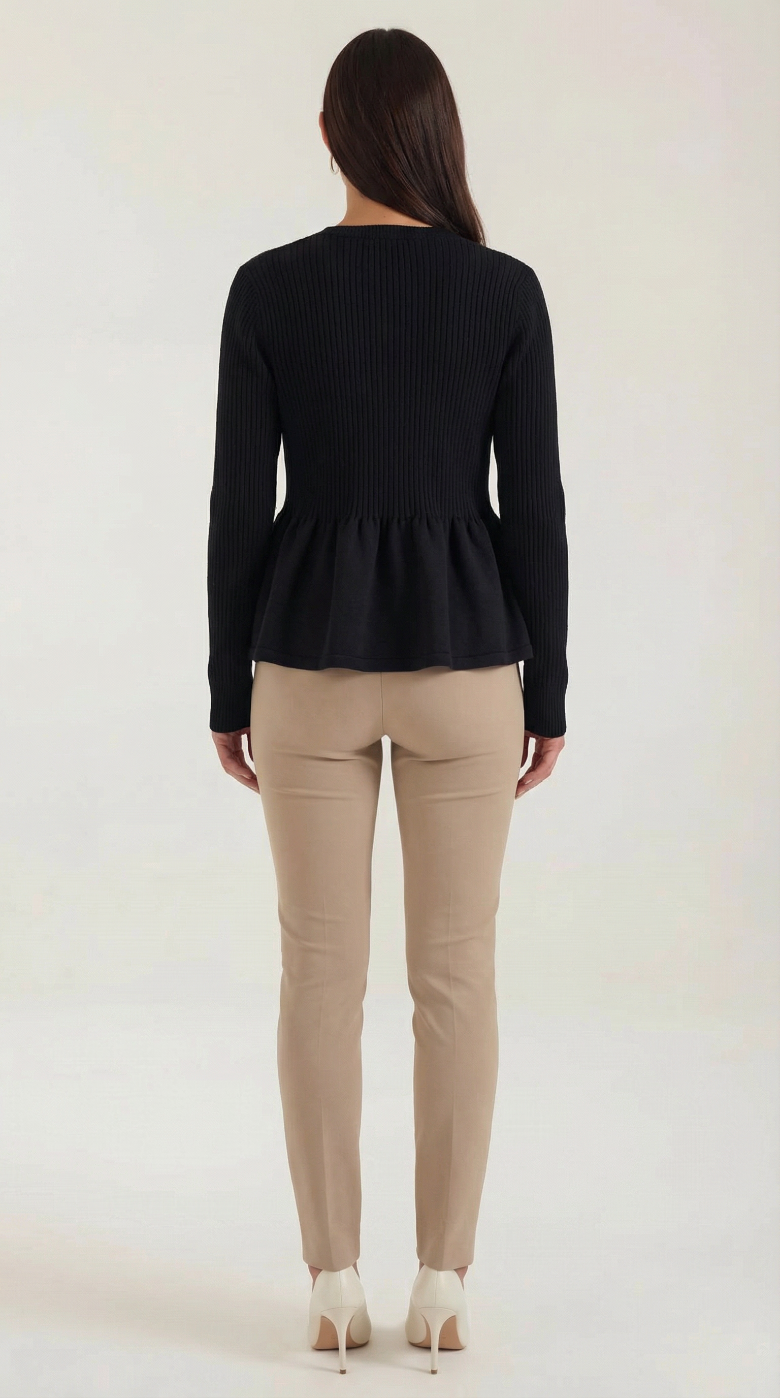 Cardigan Donna a Peplo con Bottoni Maniche a Coste Romantico 3