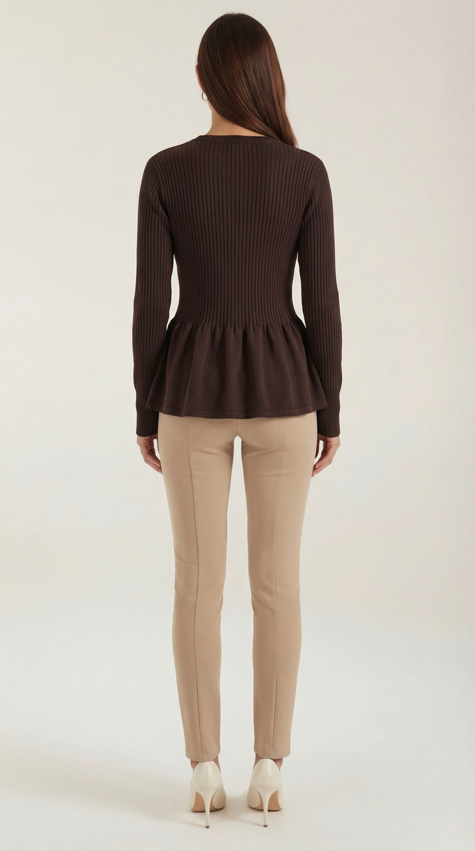 Cardigan Donna a Peplo con Bottoni Maniche a Coste Romantico 8