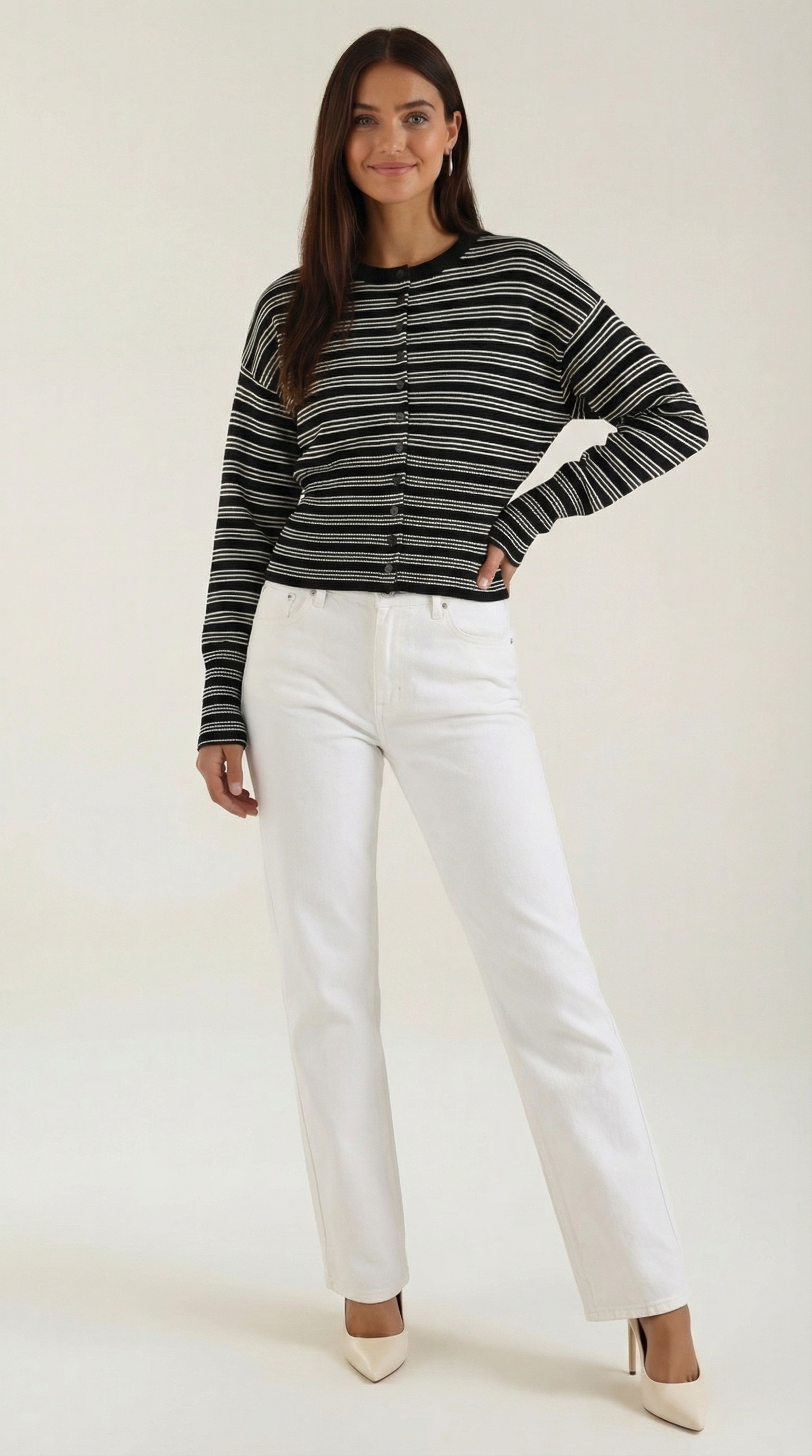 Cardigan Donna a Righe Cropped Morbido Rétro 0