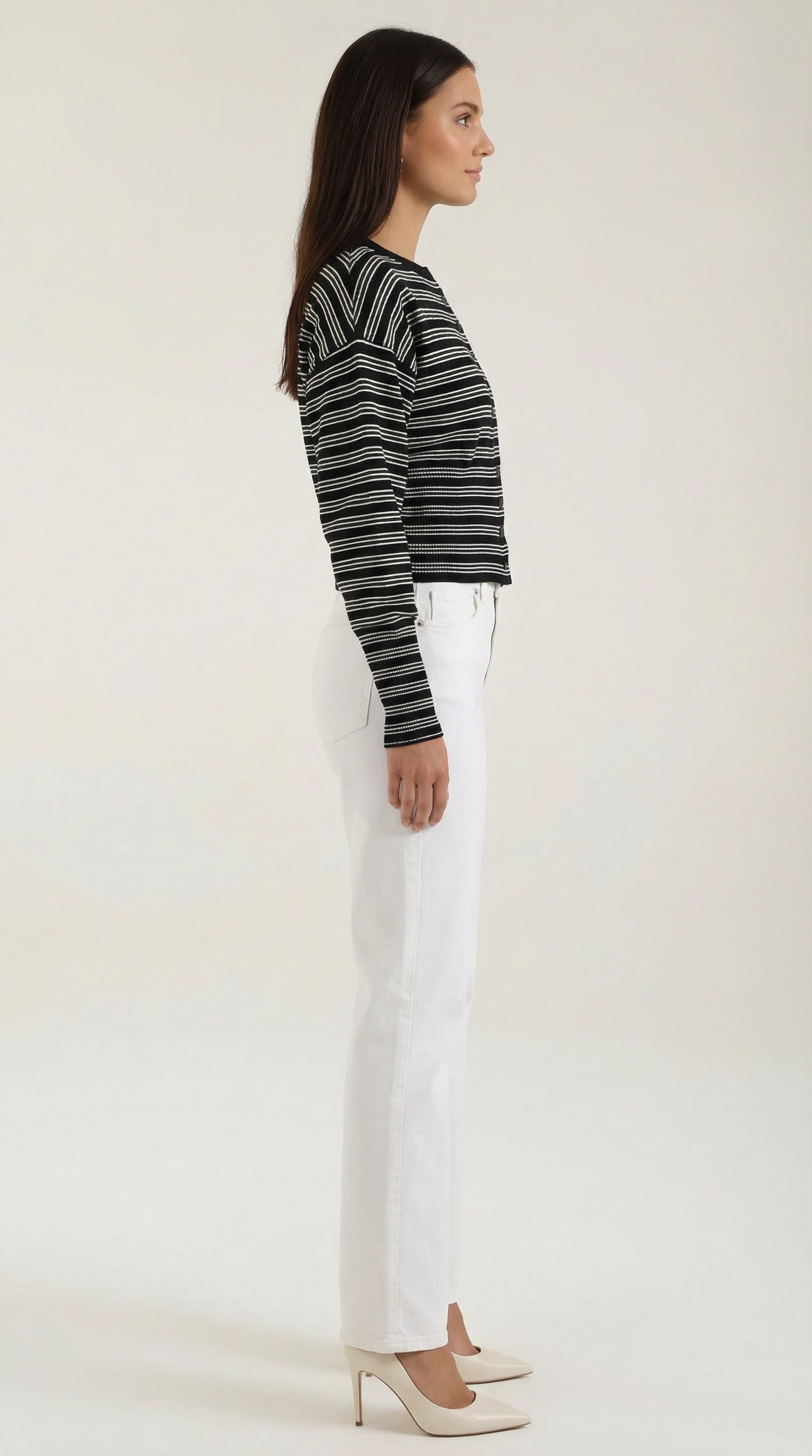 Cardigan Donna a Righe Cropped Morbido Rétro 1