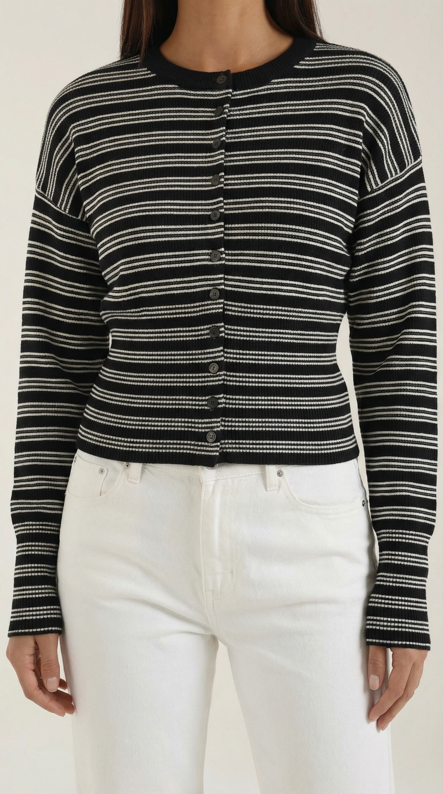 Cardigan Donna a Righe Cropped Morbido Rétro 2