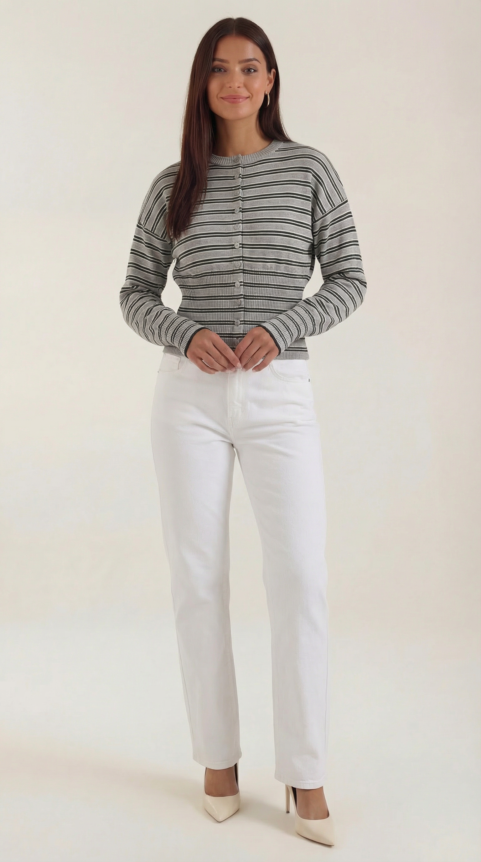 Cardigan Donna a Righe Cropped Morbido Rétro 5