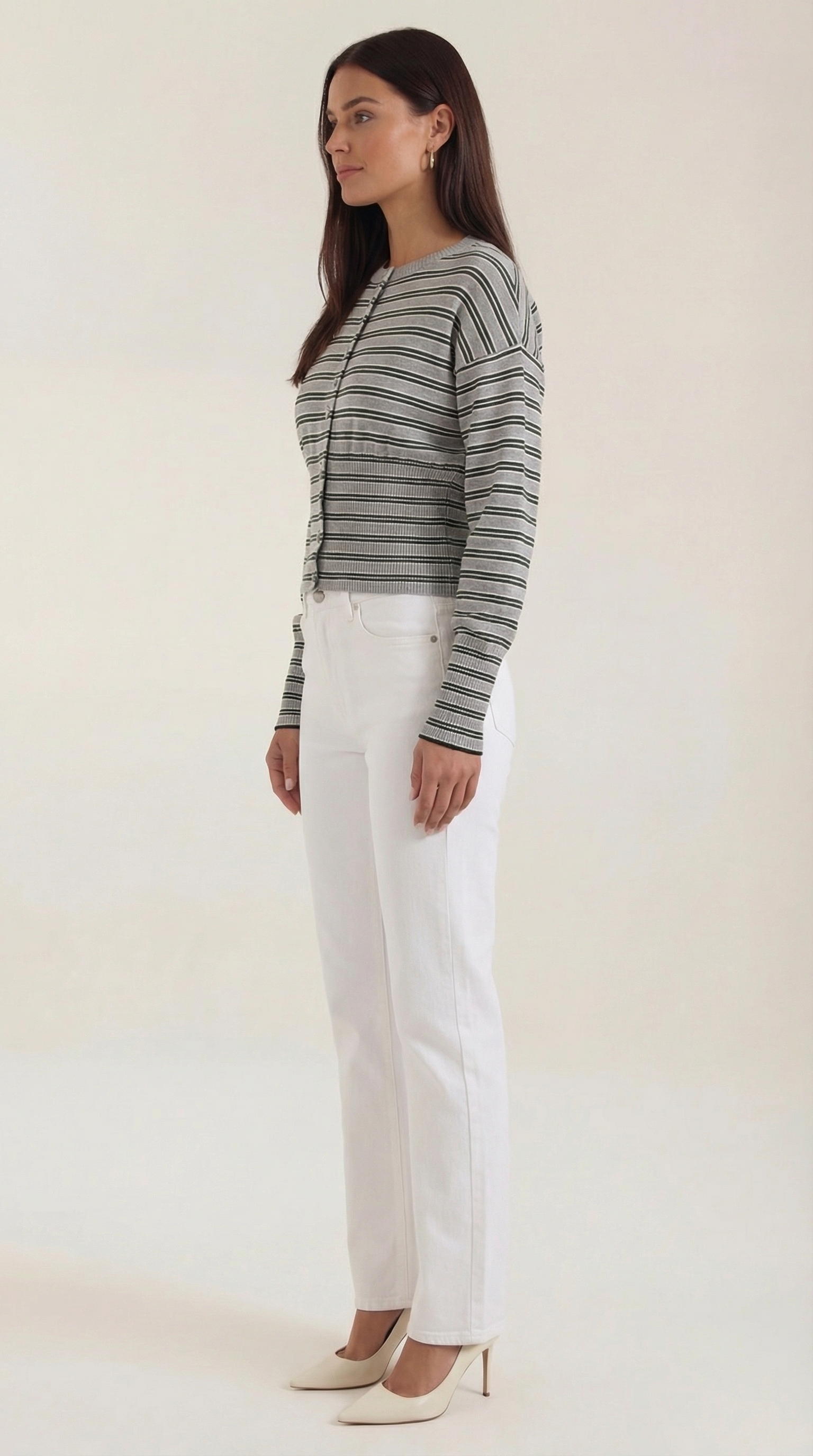 Cardigan Donna a Righe Cropped Morbido Rétro 6