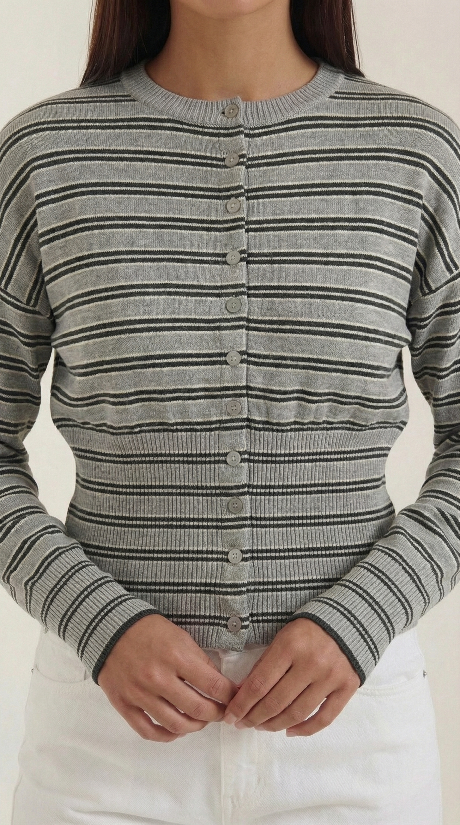 Cardigan Donna a Righe Cropped Morbido Rétro 7
