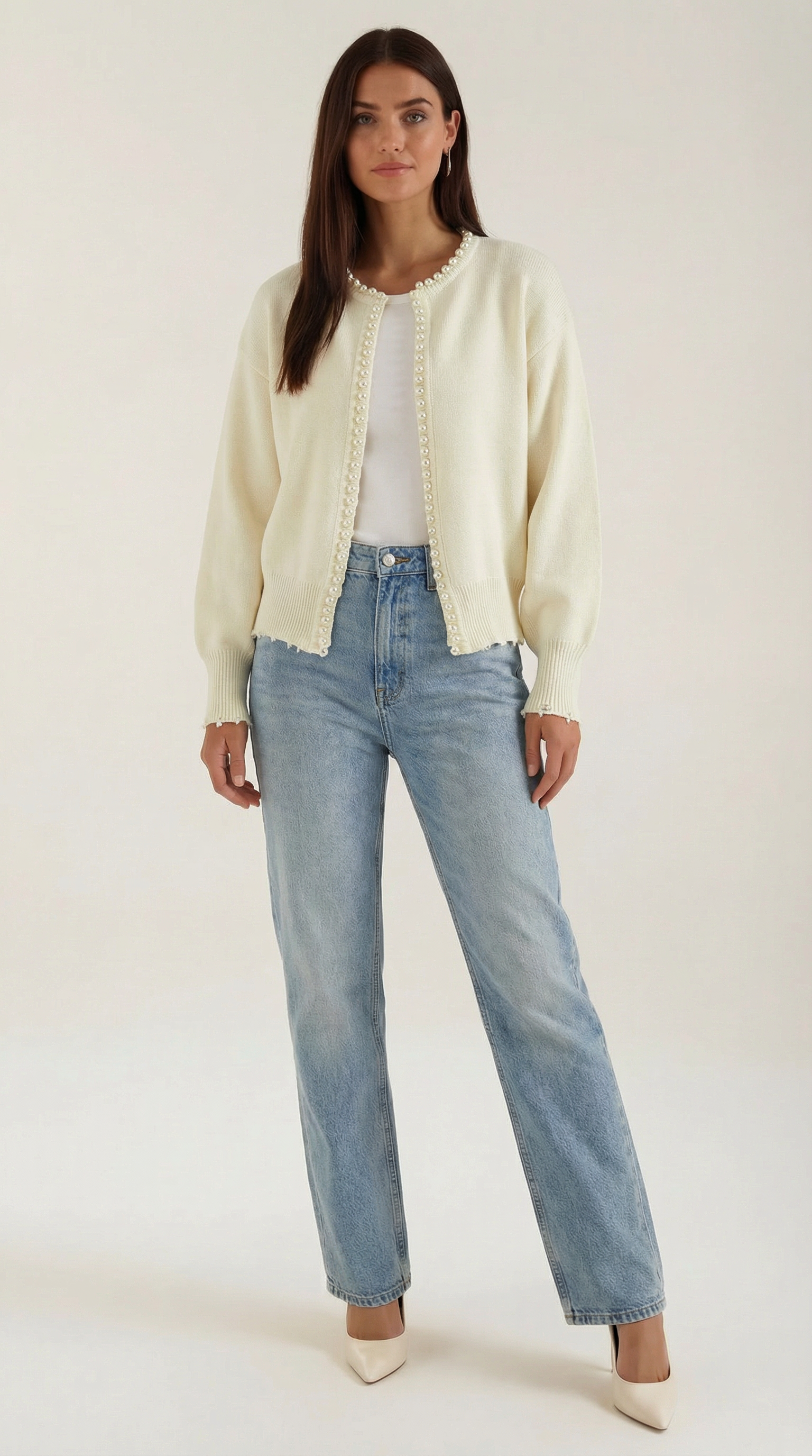 Cardigan Donna con Perle in Maglia Morbida Glamour 0