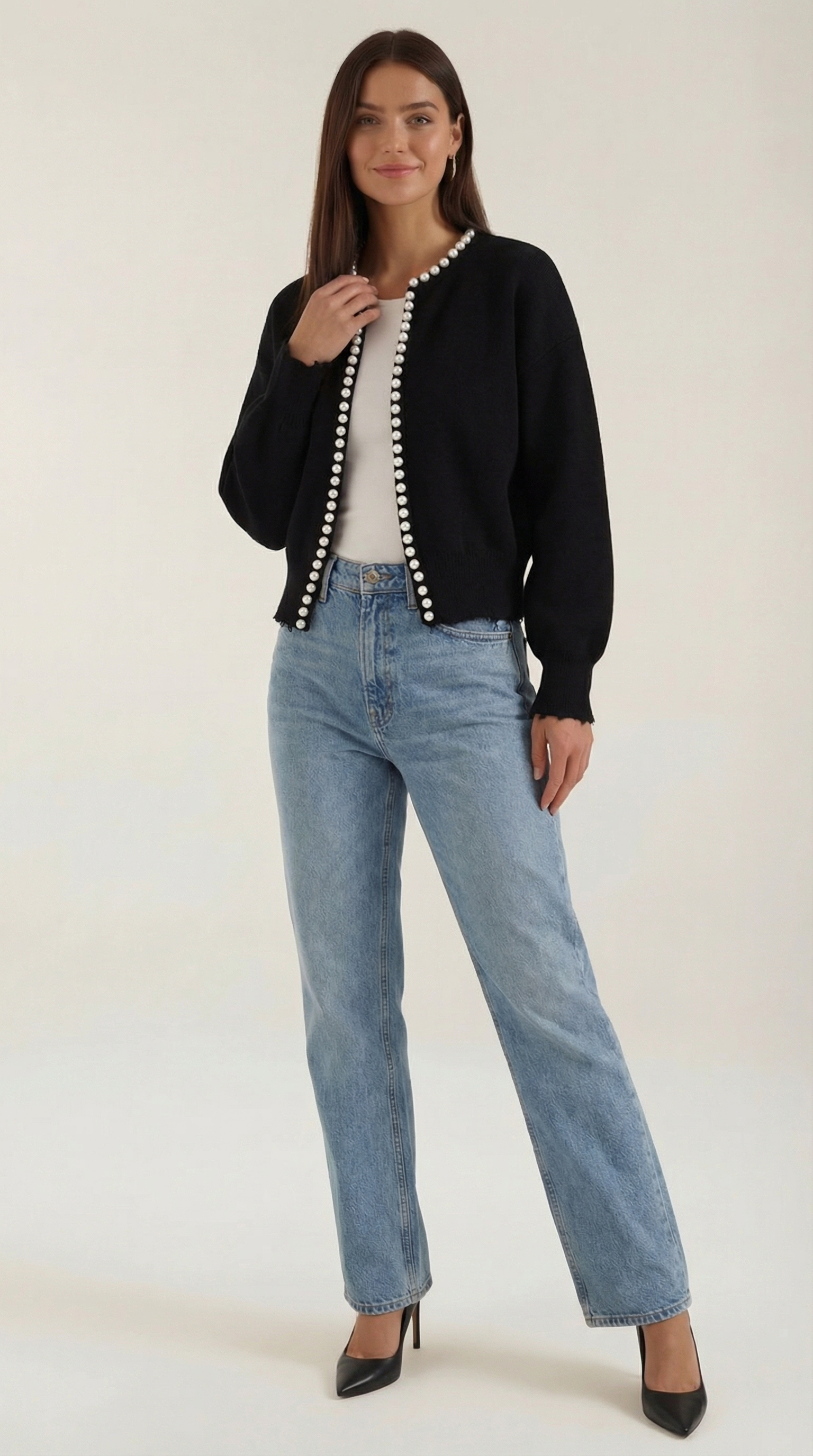 Cardigan Donna con Perle in Maglia Morbida Glamour 5