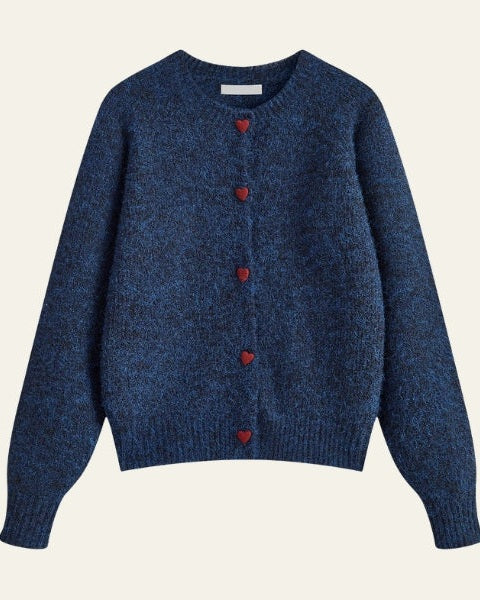 Cardigan Donna in Lana Misto Bottoni a Cuore Effetto Mélange 4