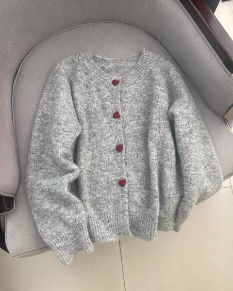 Cardigan Donna in Lana Misto Bottoni a Cuore Effetto Mélange 5