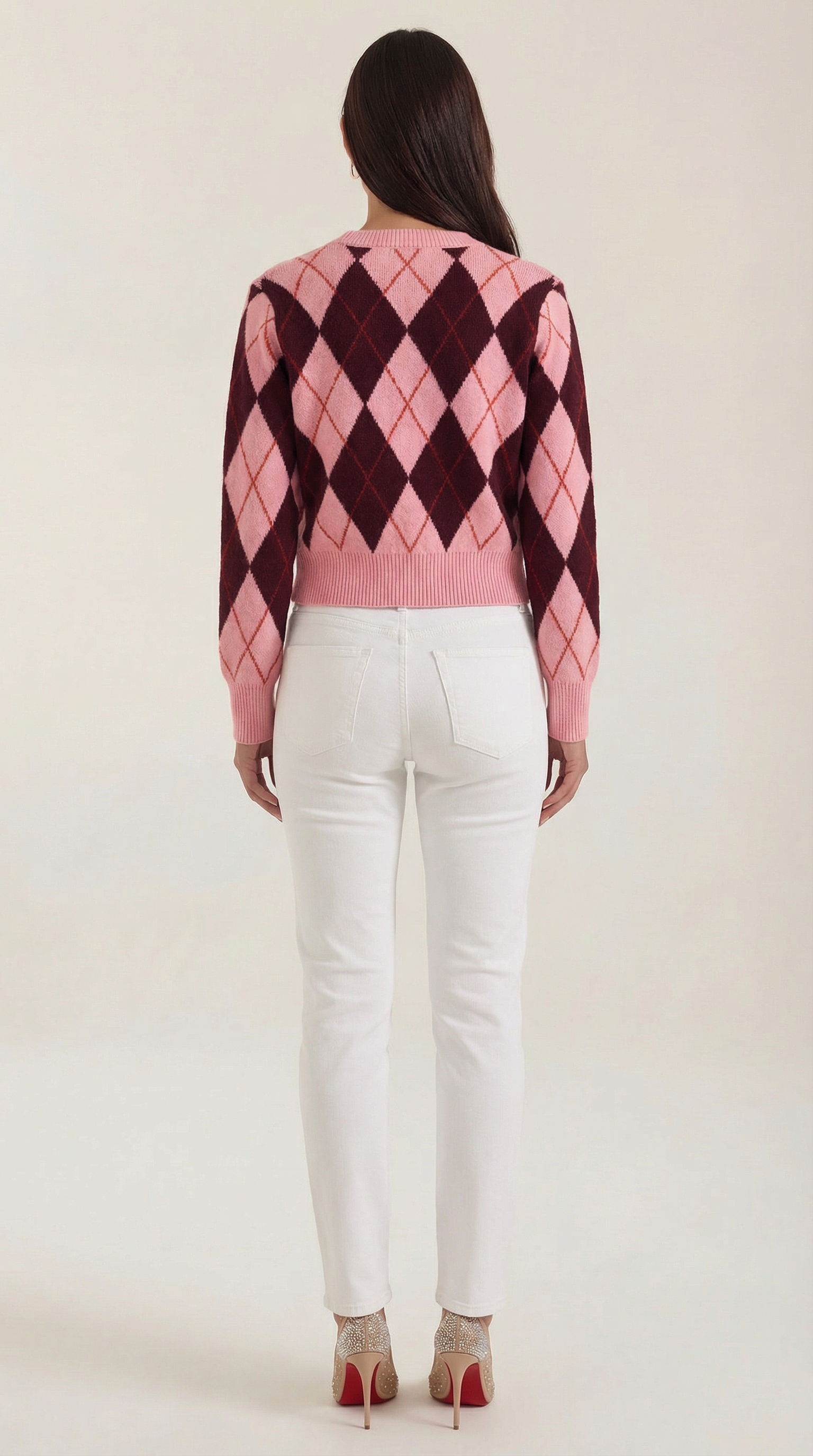 Cardigan Donna in Maglia Argyle Preppy Bottoni Tono su Tono 3