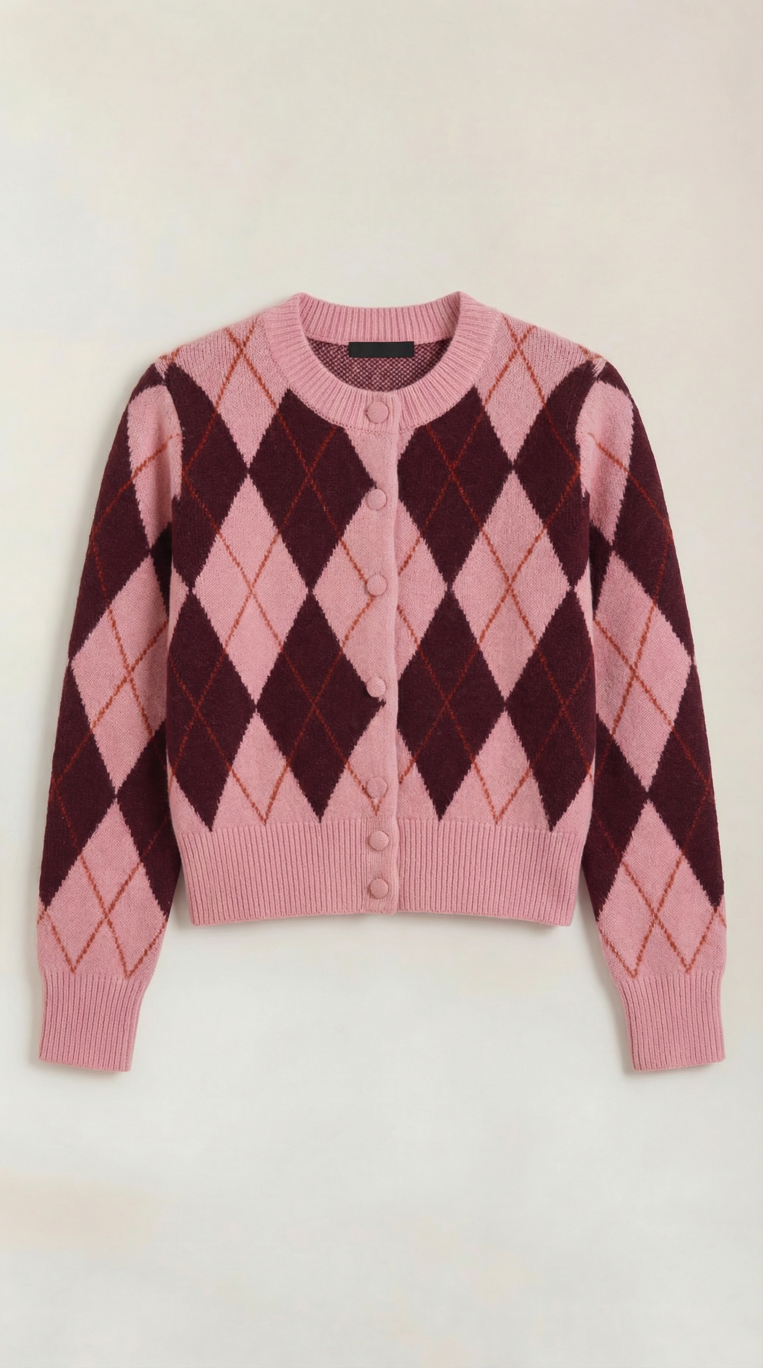 Cardigan Donna in Maglia Argyle Preppy Bottoni Tono su Tono 4