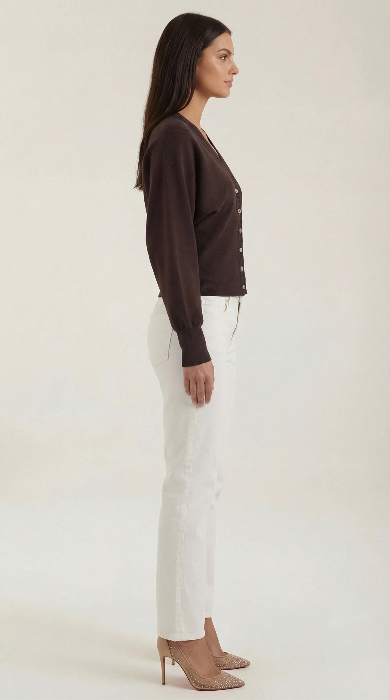 Cardigan Donna in Maglia Scollo a V Profondo Minimalista 1