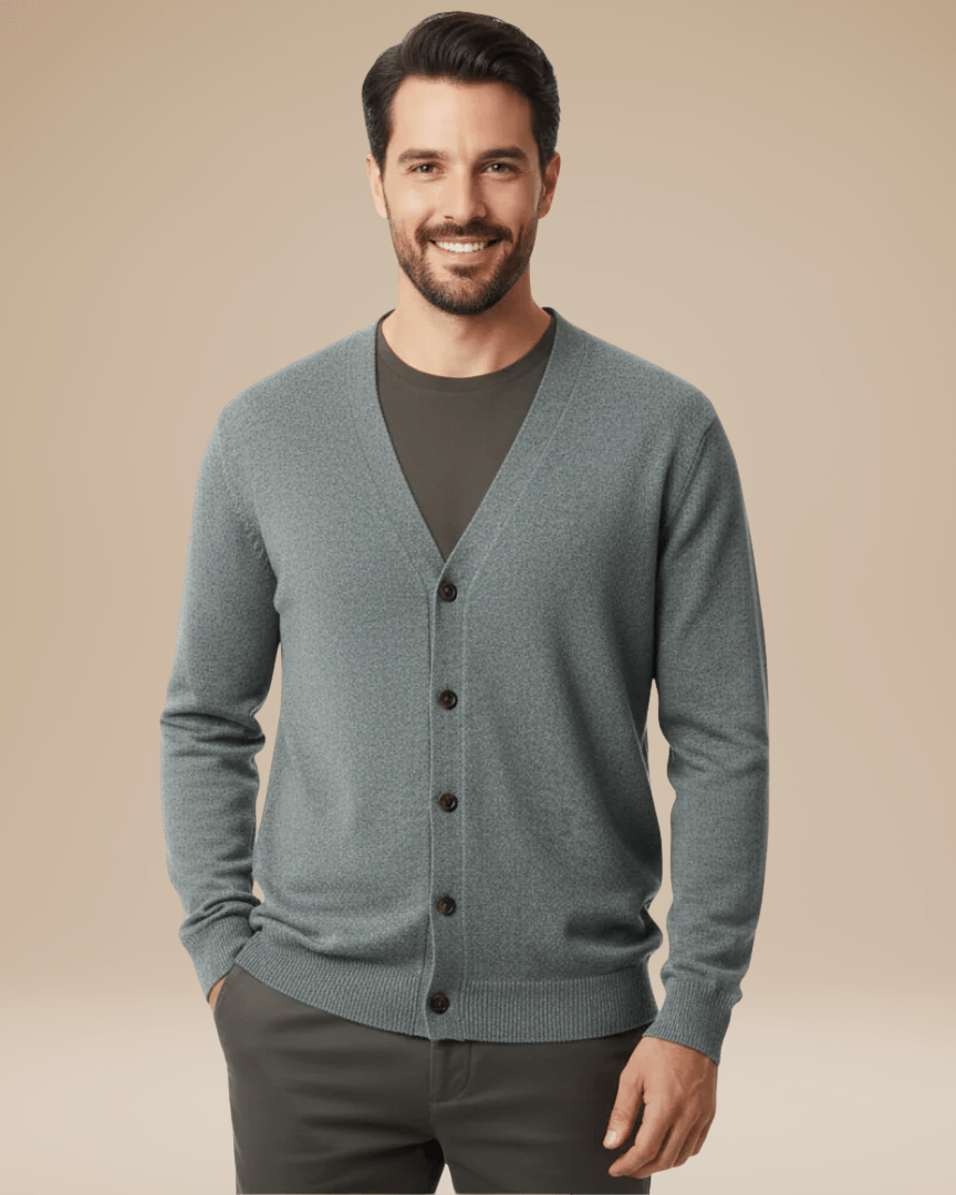 Cardigan Uomo Misto Cashmere Scollo a V Bottoni Elegante 0