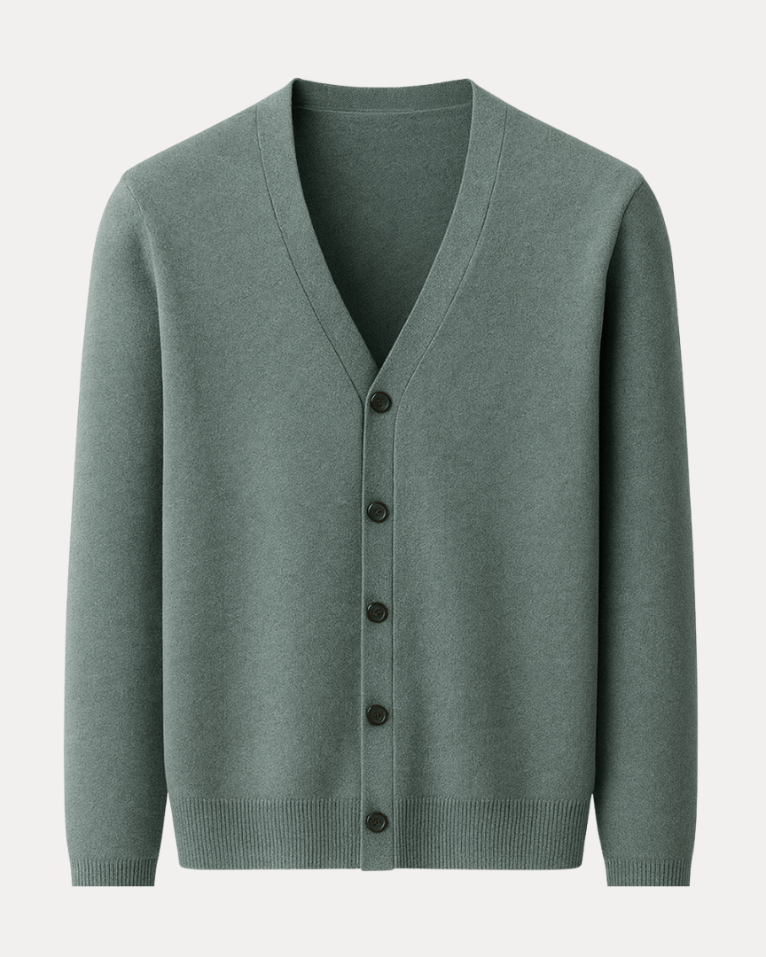 Cardigan Uomo Misto Cashmere Scollo a V Bottoni Elegante 1