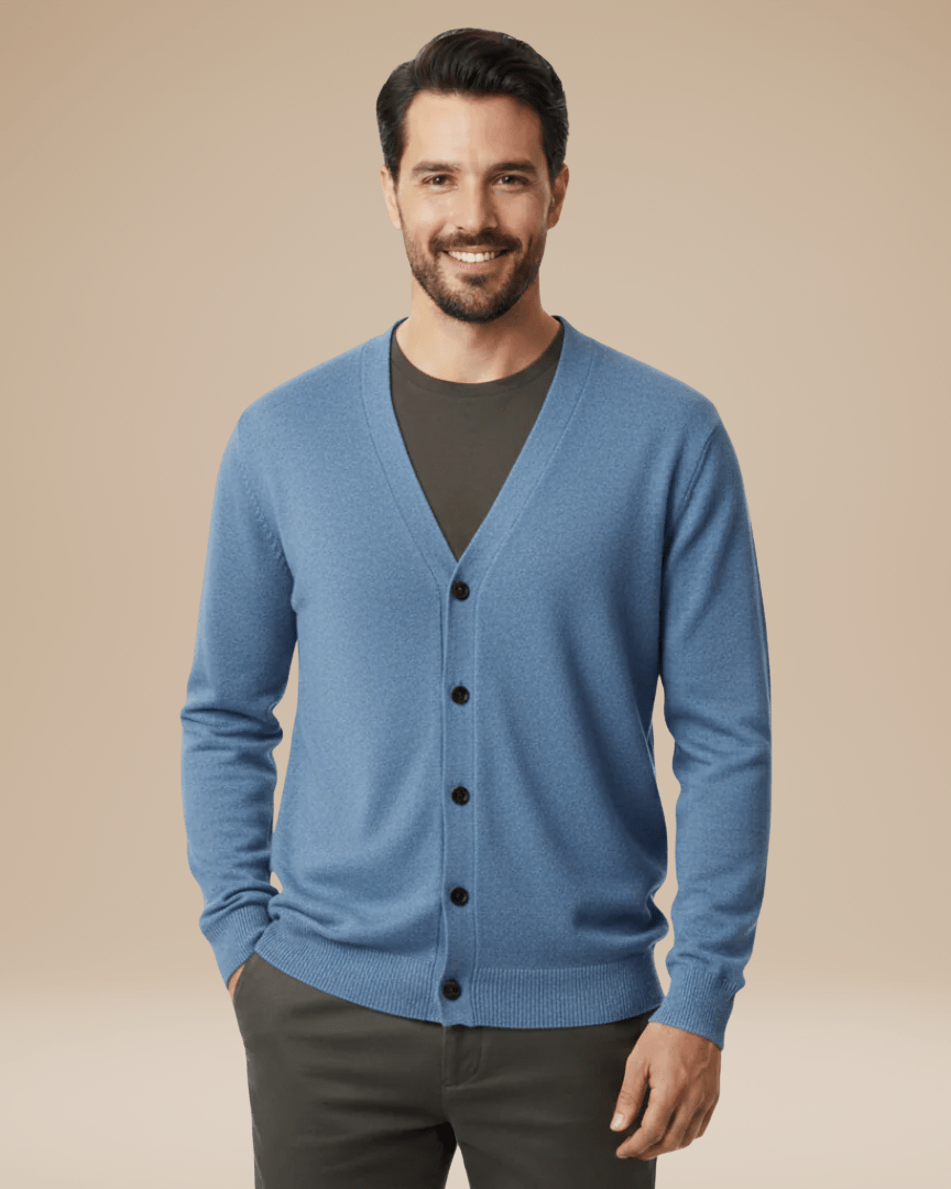Cardigan Uomo Misto Cashmere Scollo a V Bottoni Elegante 10