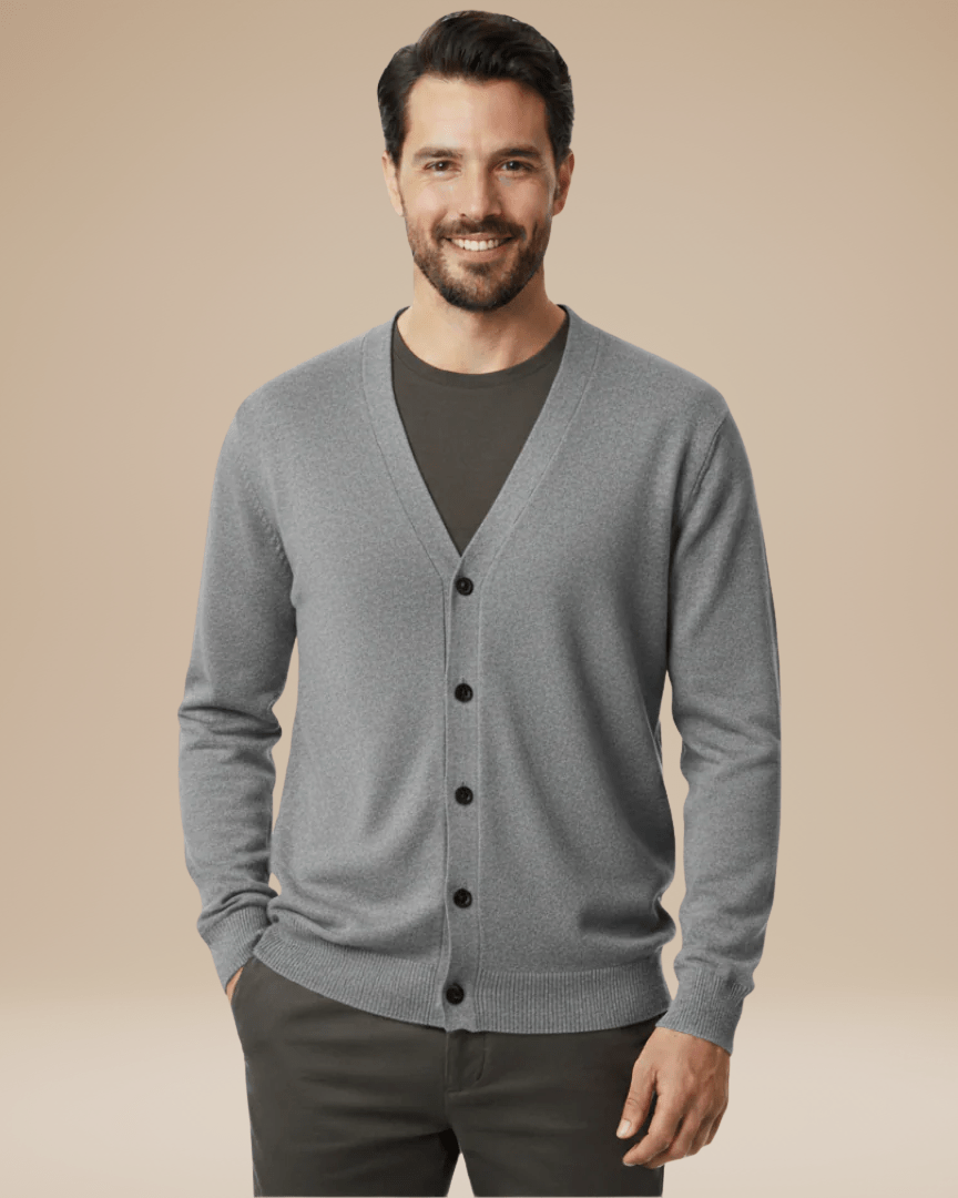 Cardigan Uomo Misto Cashmere Scollo a V Bottoni Elegante 3