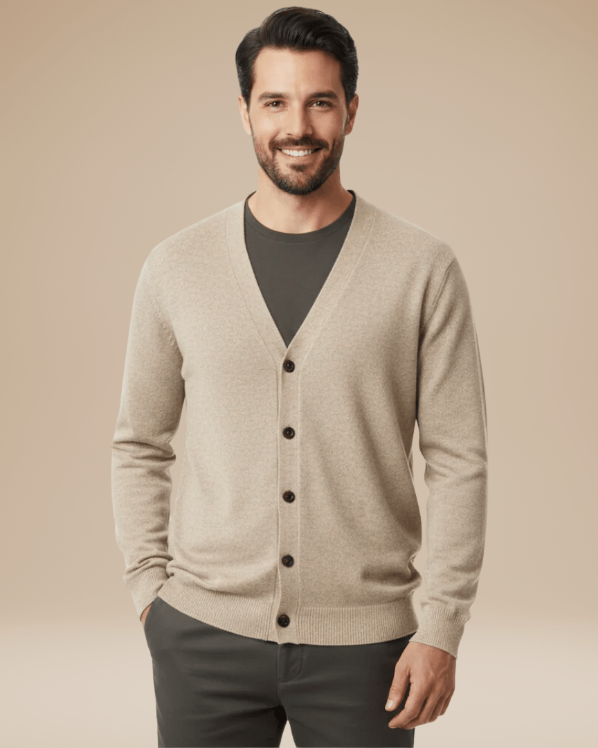 Cardigan Uomo Misto Cashmere Scollo a V Bottoni Elegante 5