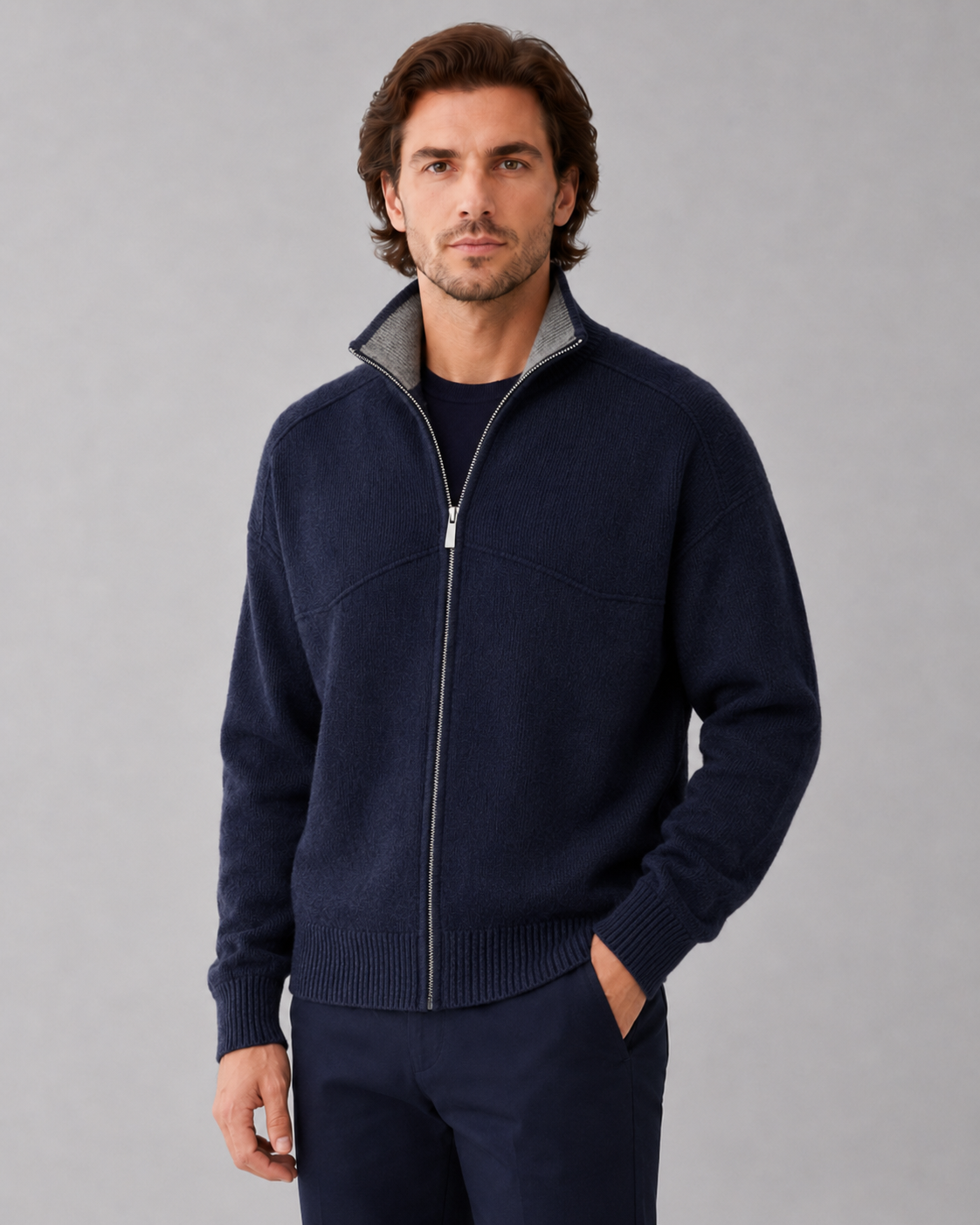 Cardigan Uomo in Maglia Full Zip Collo Alto 0