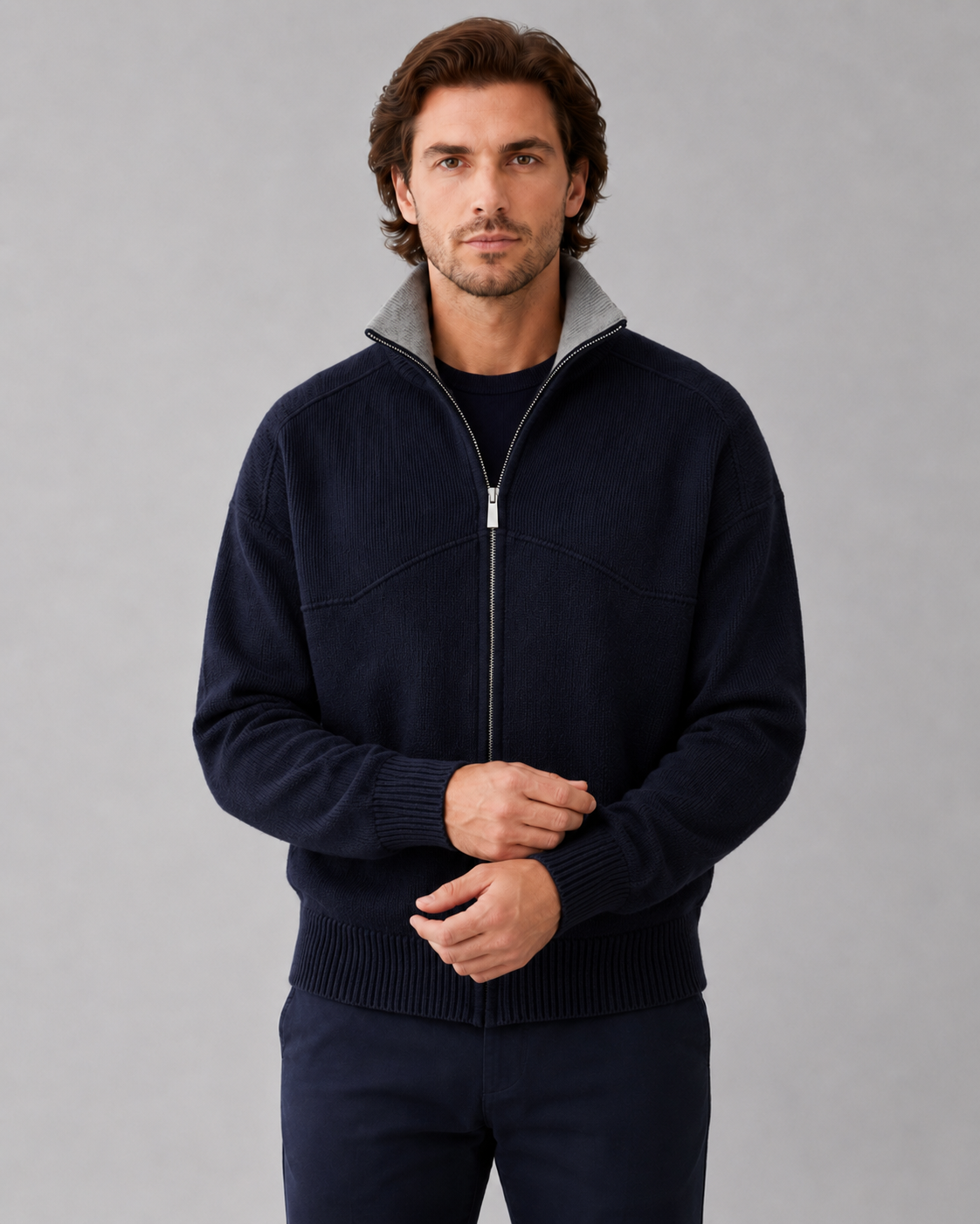 Cardigan Uomo in Maglia Full Zip Collo Alto 3