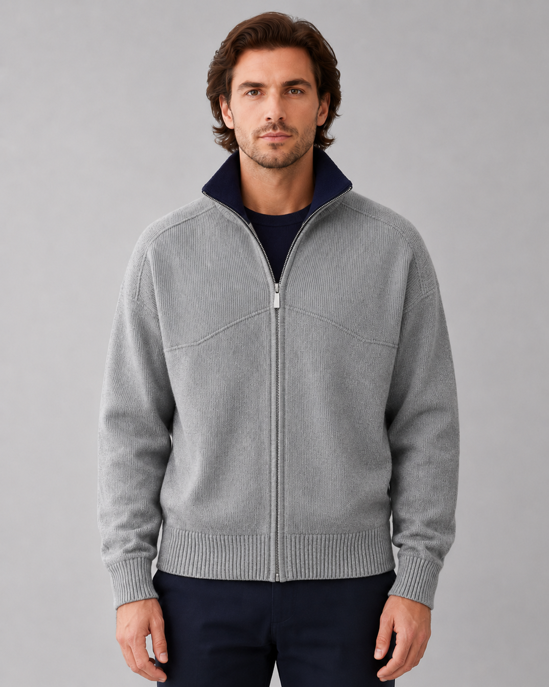 Cardigan Uomo in Maglia Full Zip Collo Alto 6