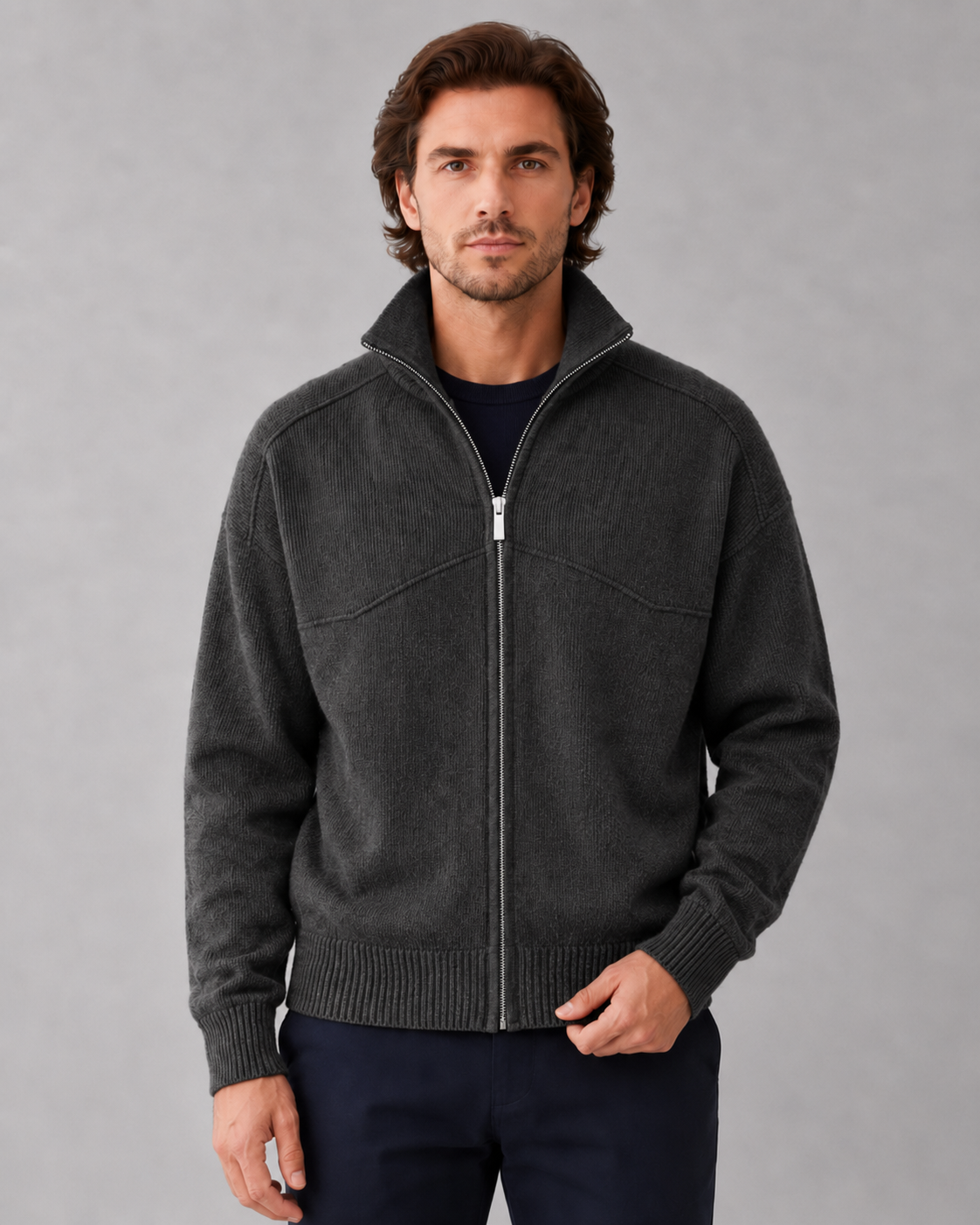 Cardigan Uomo in Maglia Full Zip Collo Alto 9