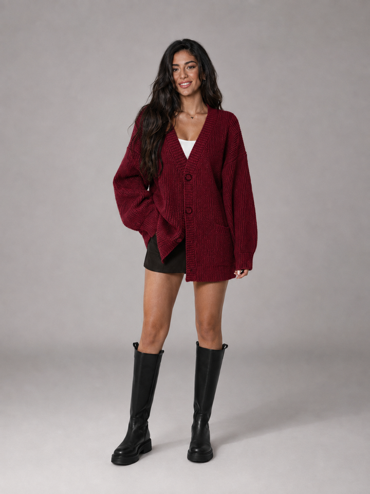 Chunky Knit Oversized V-Neck Cardigan
