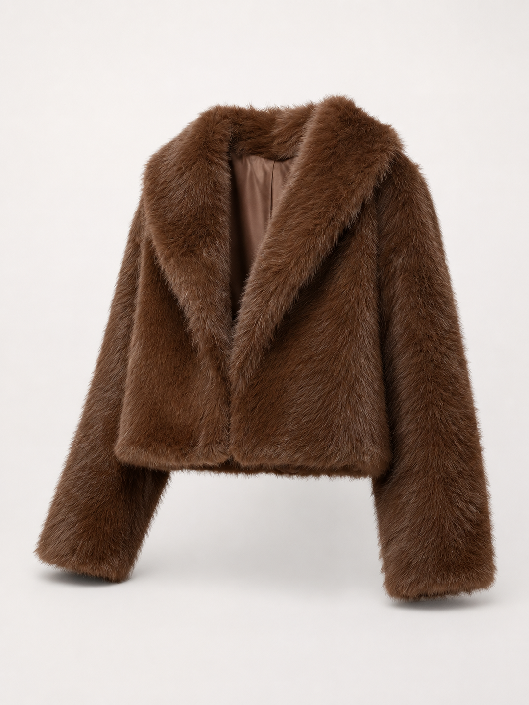 Cropped Faux Fox Fur Jacket with Wide Collar