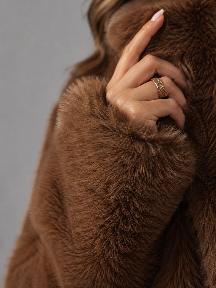 Cropped Faux Fox Fur Jacket with Wide Collar