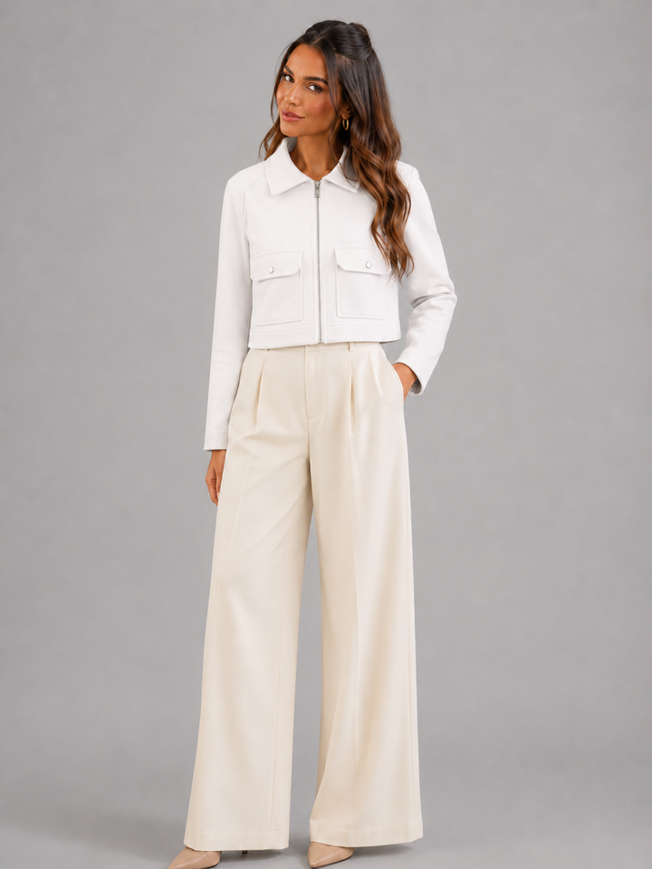 Cropped Faux Leather Utility Jacket with Patch Pockets