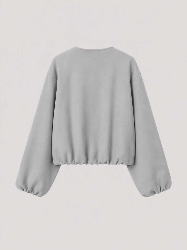 Cropped Zip Bomber Jacket with Balloon Sleeves