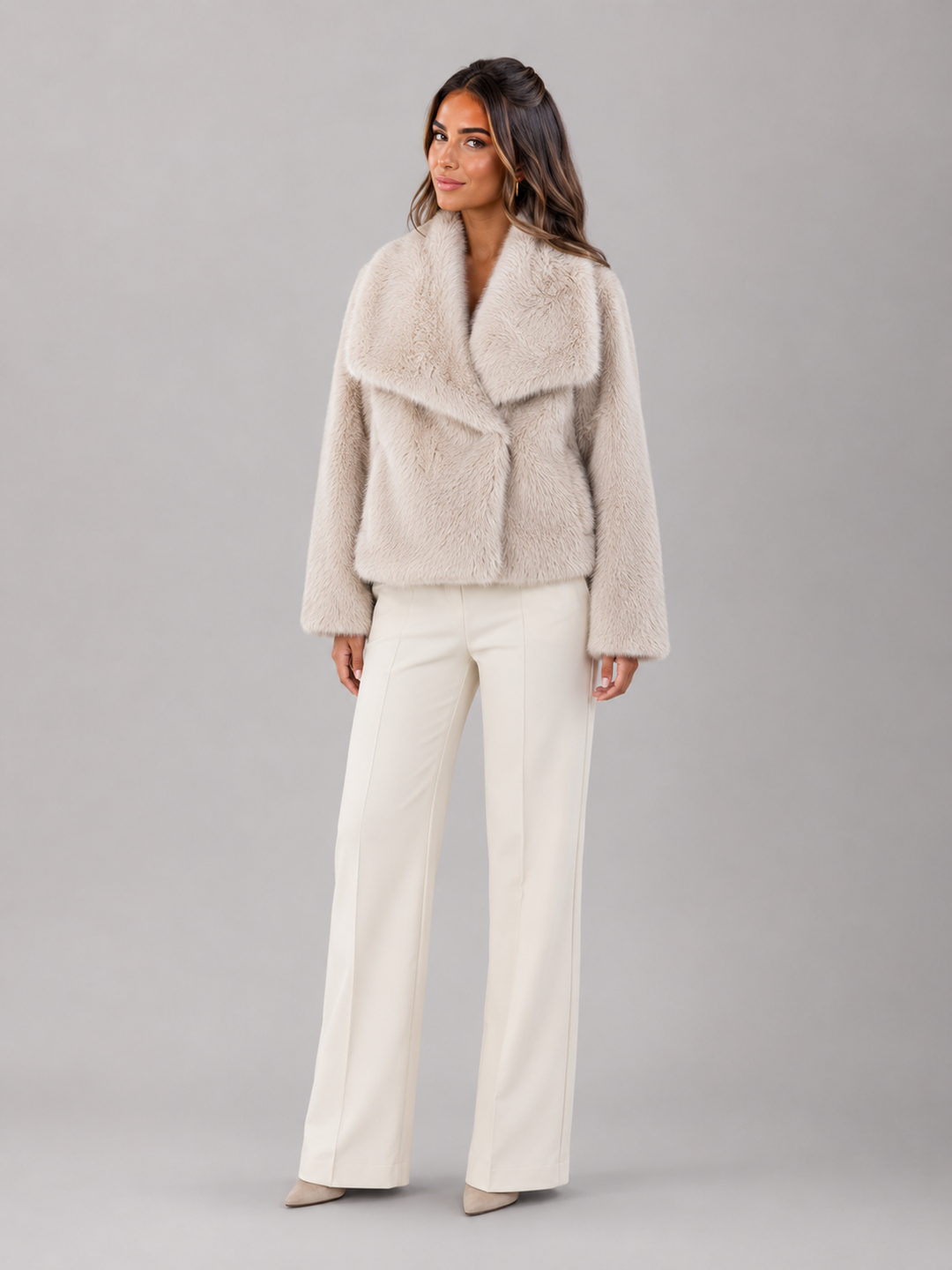 Cropped Faux Fur Jacket with Open Front