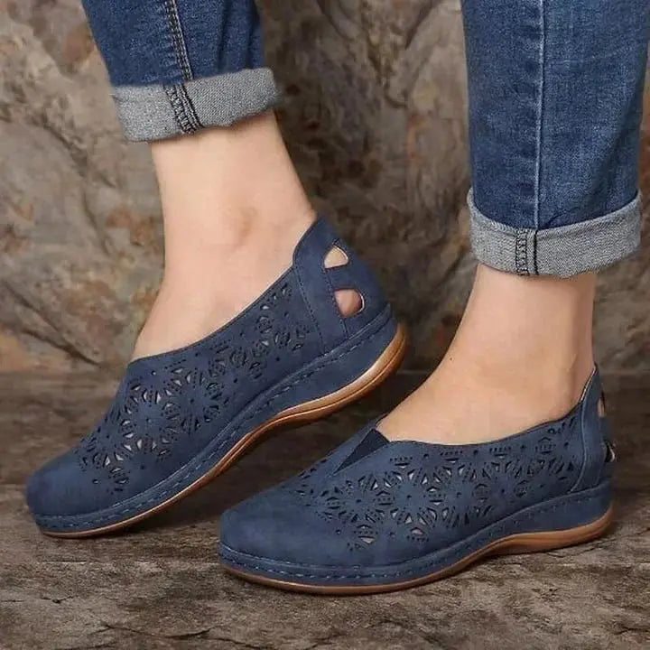 Chic Cut-Out Slip-On Shoes for Women – Stylish &amp; Comfortable Low Wedge Design