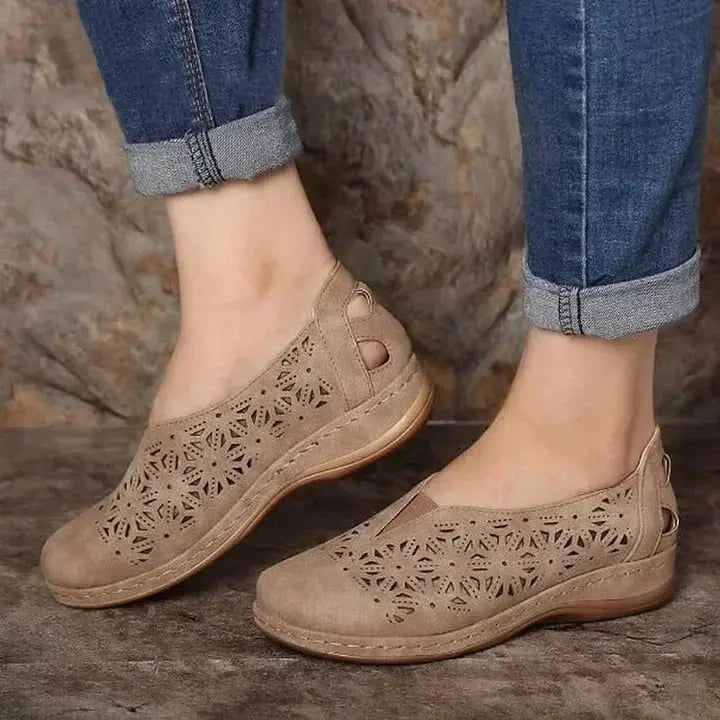 Chic Cut-Out Slip-On Shoes for Women – Stylish &amp; Comfortable Low Wedge Design