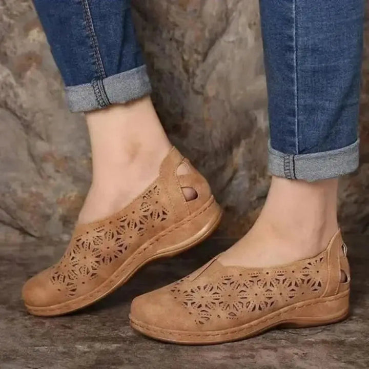 Chic Cut-Out Slip-On Shoes for Women – Stylish &amp; Comfortable Low Wedge Design