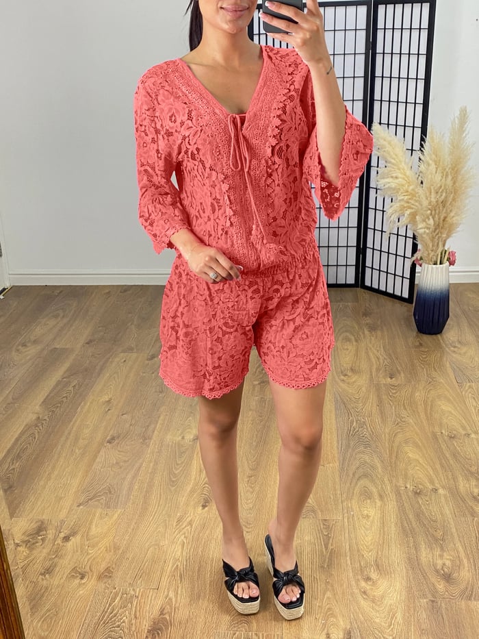 Combinazione corta casual Donna | Scollo a V & Vita Elasticizzata