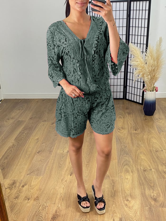 Combinazione corta casual Donna | Scollo a V & Vita Elasticizzata