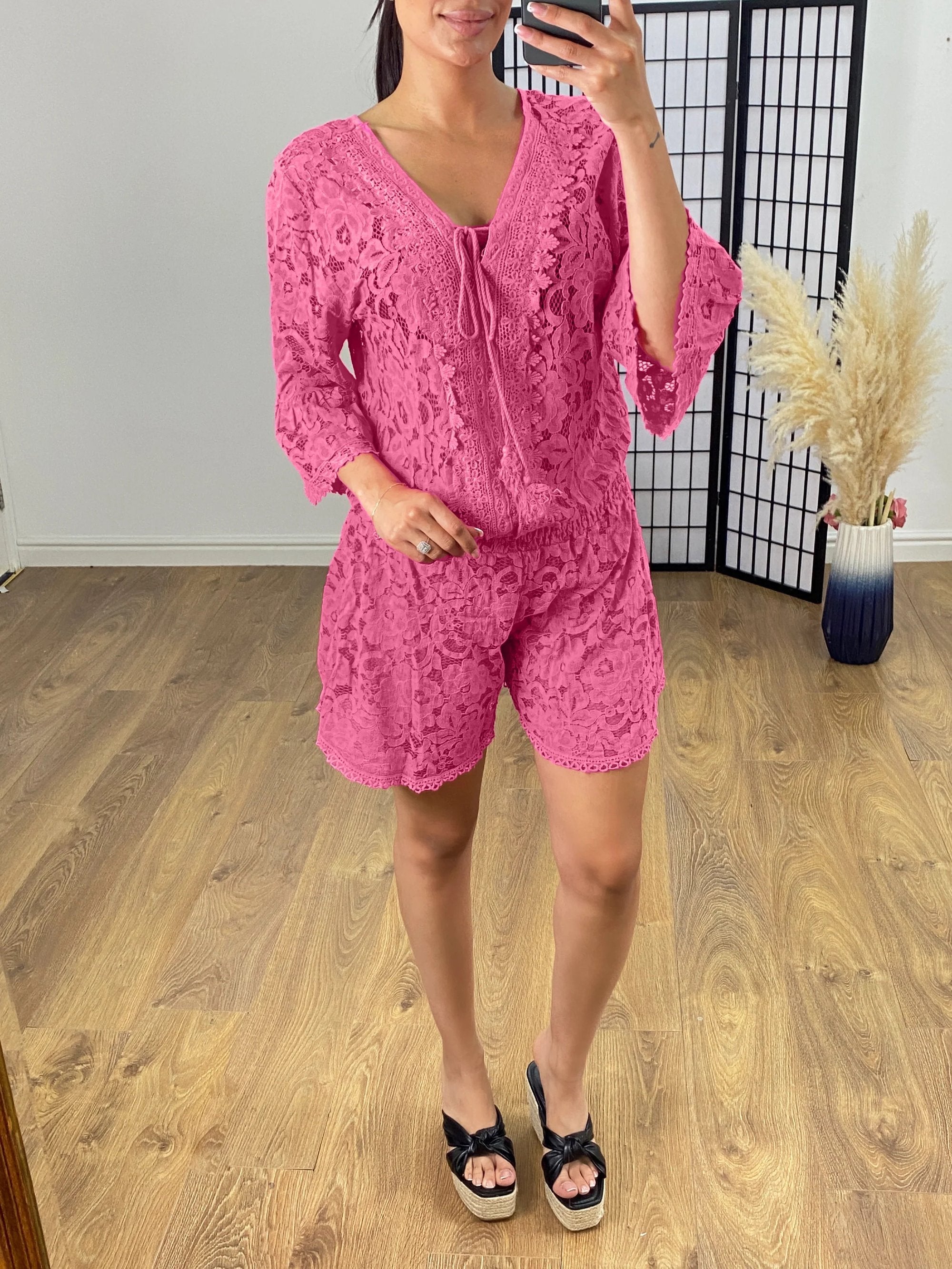 Combinazione corta casual Donna | Scollo a V & Vita Elasticizzata