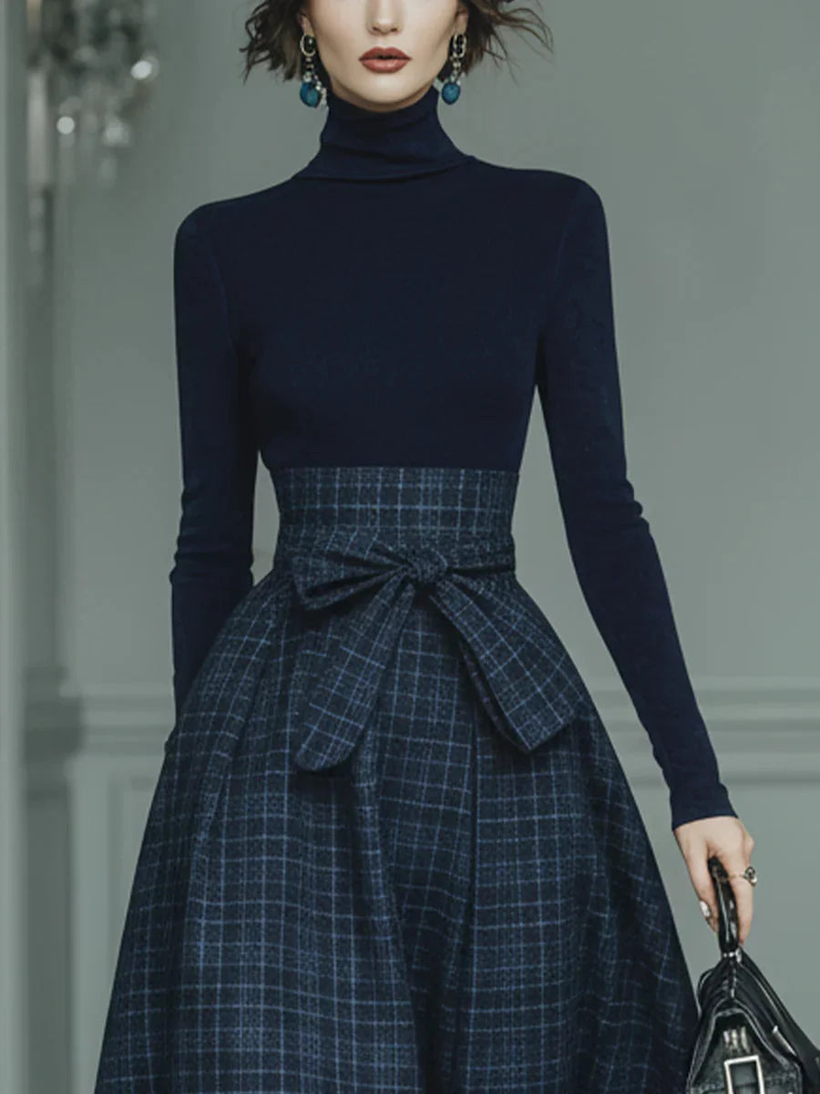 Completo Due Pezzi Donna | Dolcevita e Gonna a Quadri