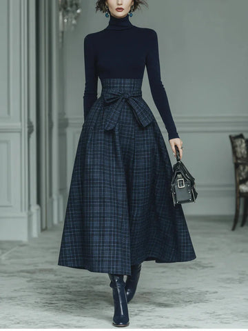 Completo Due Pezzi Donna | Dolcevita e Gonna a Quadri